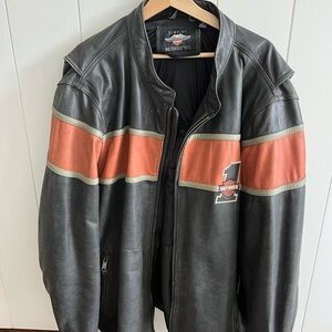 Harley-Davidson Men's Black and Orange Leather Jacket
